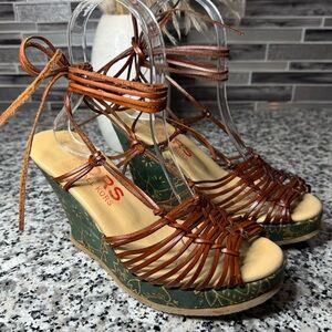 Michael Kors Tan and Green Wedge Sandals